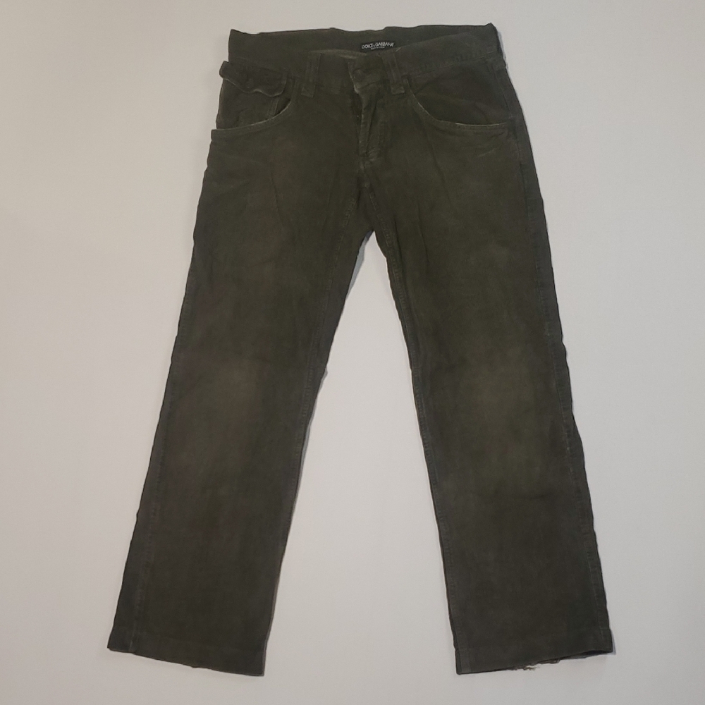 Vintage D&G Dolce & Gabbana Men's Olive Green Corduroy Straight Leg Jeans